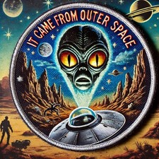 Listing image for It Came from Outer Space Retro Sci-Fi Alien Patch - Iron-On Applique, UFO Saucer