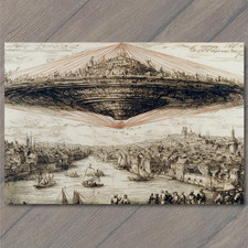 Listing image for Art Print UFO Over Ancient Port City Red Energy Lines Bizarre Flying Saucer Map