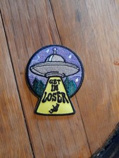 Listing image for UFO Get in Loser Alien Flying Saucer Embroidered Iron On Patch Alien Abduction