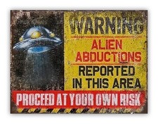 Listing image for Alien Abductions Metal Garage Warning Sign For Shed Workshop Man Cave